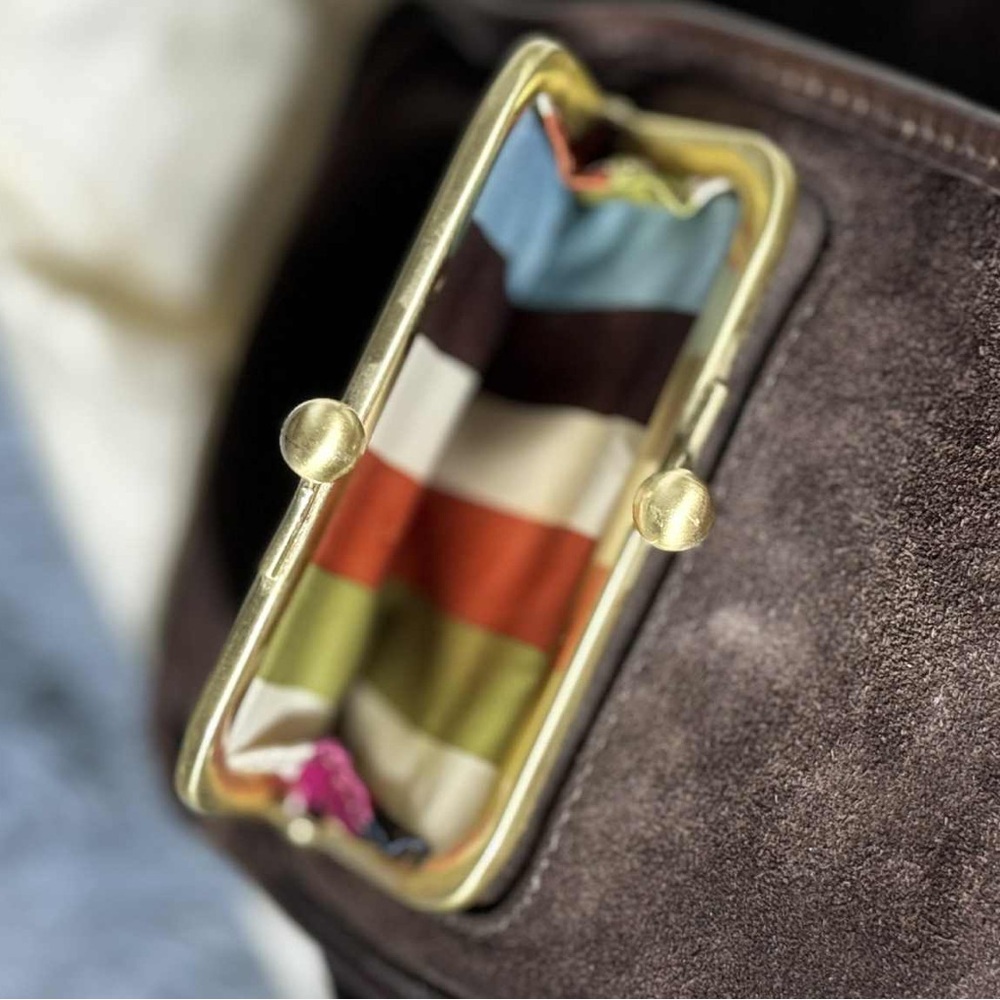 Coach Brown Suede Clutch with Gold Accents